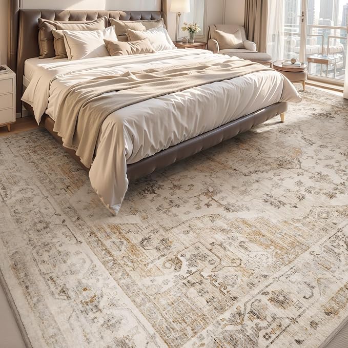 AMOAMI-Area Rug 9X12 Rugs for Living Room-Vintage Soft Beige Rugs for - Image 3