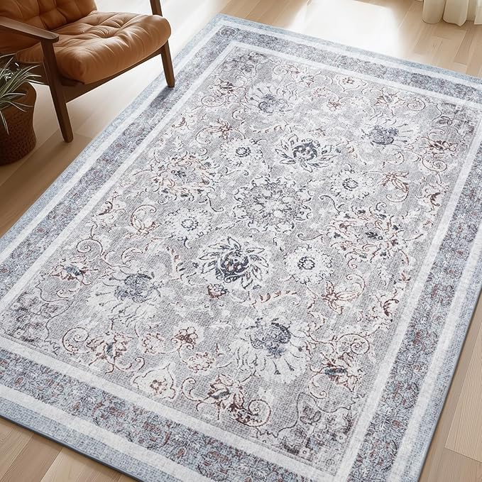 Phantoscope Washable Area Rug 8'x10' Non-Slip, Vintage Neutral Rugs by Phantoscope