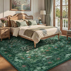 Green Floral 8x10 Living Room Area Rug, Washable Vintage Distressed Rug - Image 2