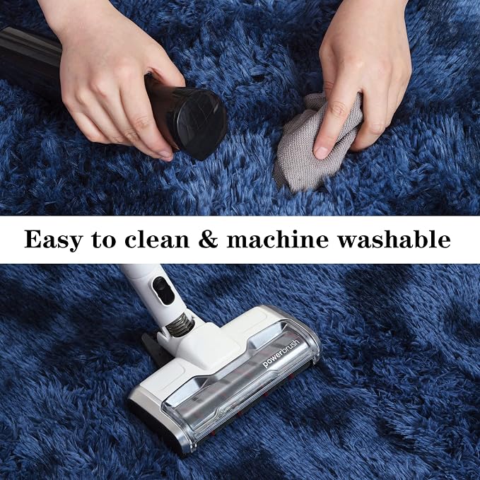 duduta Navy Blue Fluffy Bedroom Rug 3x5 ft, Tie-Dye Shag Plush Area Rug - Image 5