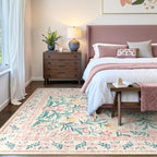 Wonnitar Floral Large Rugs for Living Room, Soft Light Pink Rug Washable 9x12 - Image 2