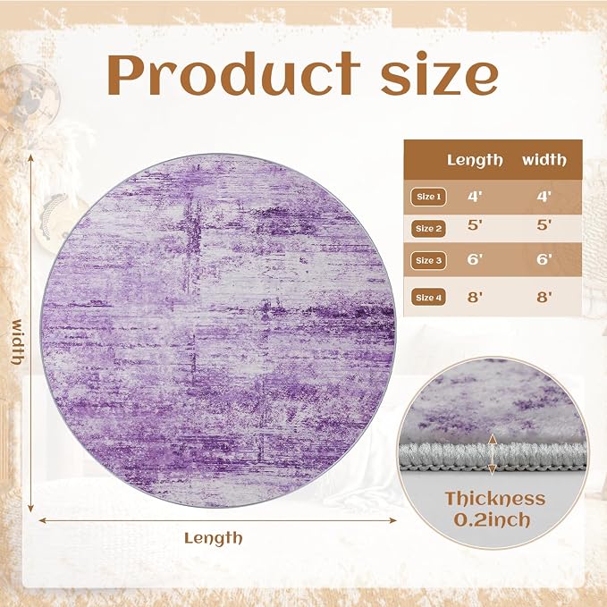 Round 4ft Abstract Rug, Modern Washable Indoor Circle Area Rugs - Image 6