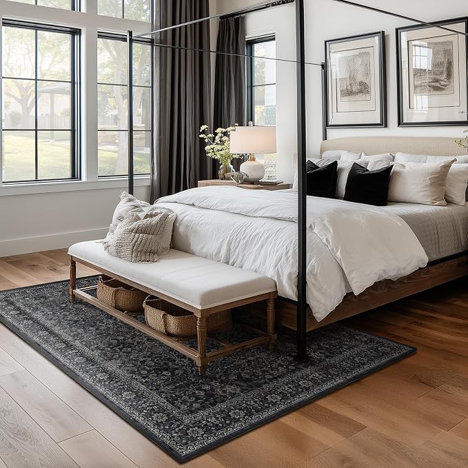 Charcoal Black Area Rug 6x9, Vintage Earth Tone Dark Rugs - Image 4