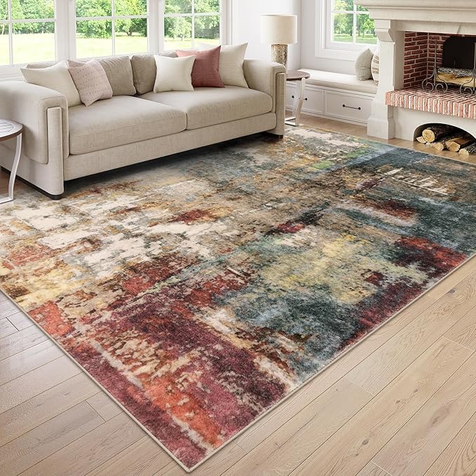 Lahome Modern Abstract Living Room Rug 8x10, Washable 8x10 Area Rugs by Lahome