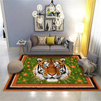 Tiger Print Rug, The Tiger is Surrounded by Orange and Green Floral Patterns. - Image 2