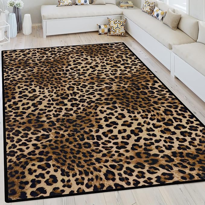 Leopard Rug 5x7 Washable Animal Print Rug Living Room Large Carpet Soft Non-Slip - Image 5