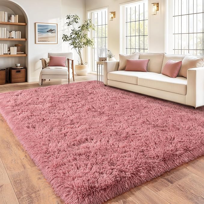 Blush Fluffy Area Rugs for Living Room, Soft Shaggy Carpets for Living Room - Image 7