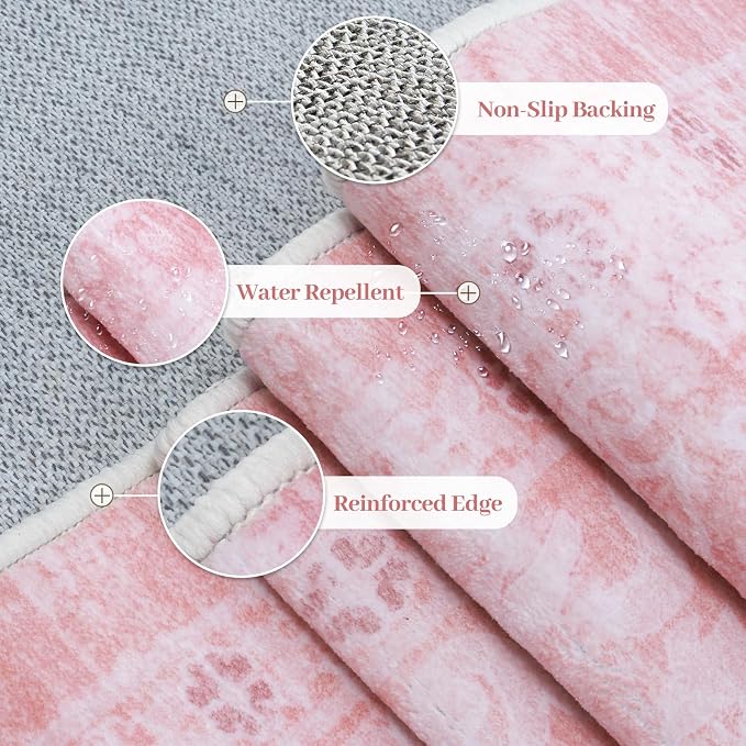 LIVEBOX Pink Area Rug 5x7, Vintage Living Room Rug Machine Washable Area Rugs - Image 4