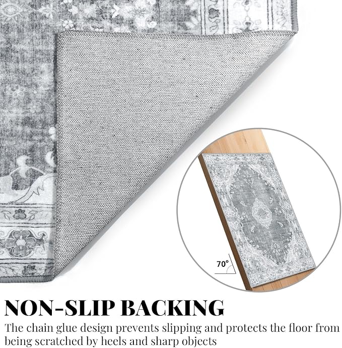 MUJOO Grey Rug 2'x3', Small Washable Area Rugs - Image 4