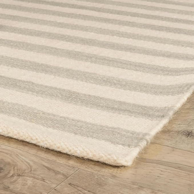 Home Conservatory Ladder Stripe Grey/Ivory Handwoven Wool 6 X 9 Feet - Image 6