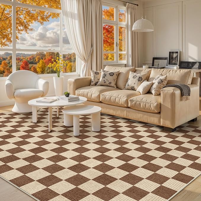 LIVEBOX 8x10 Area Rugs for Living Room, Checkered Non-Slip Washable Rugs by LIVEBOX