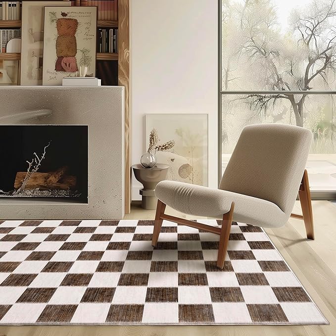 EVERGRACE Checkered Plaid Area Rug 4x6, Soft Fuzzy Faux Wool Rugs Washable Anti by EverGrace