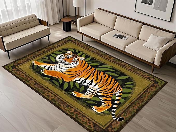 Tiger Area Rug, Tiger Print Rug, Tiger Themed Stylish Rug, Bohemian Vintage by Unknown