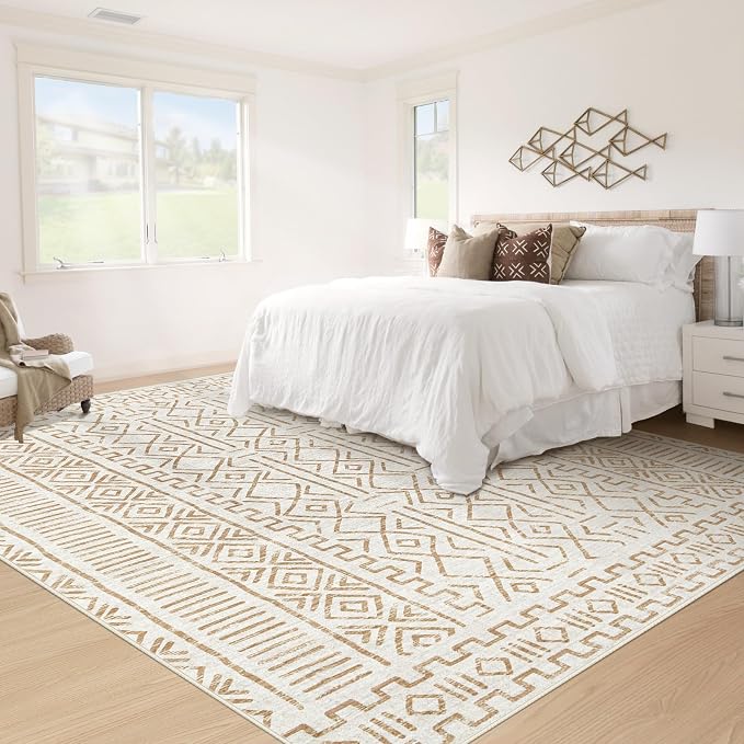 5x7 Area Rug Living Room: Washable Boho Geometric Moroccan Rug Neutral Modern - Image 5