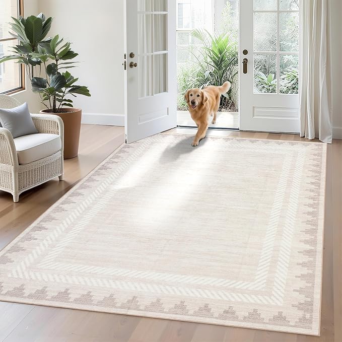 Geometric Bordered Machine Washable 9x12 Low Pile Area Rugs - Image 8
