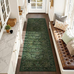 Dark Green 2'6''x8' Kitchen Runner Rug, Retro Distressed Moody Medallion Runners by Jainmy