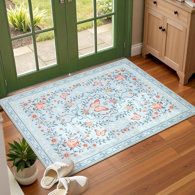 GarveeHome 2x3 Floral Area Rug Non Slip Entryway Mat Low Pile Stain Resistant by GarveeHome