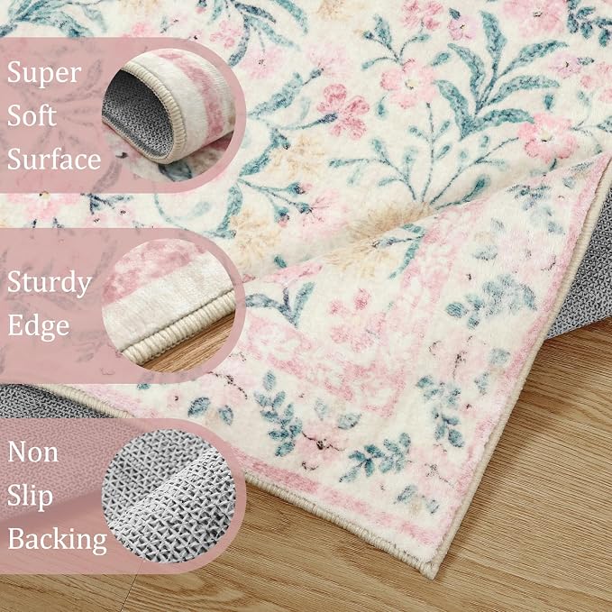 Morebes 6x9 Area Rugs for Living Room Non Slip, Washable Light Pink Rugs for - Image 3
