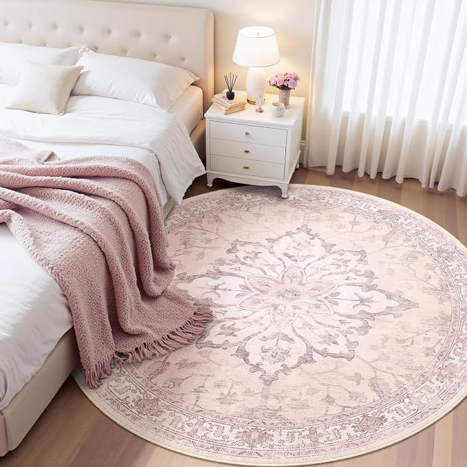Area Rugs 5ft Washable Non-Slip, Floral Vintage Distress Print Pattern by RELEANY