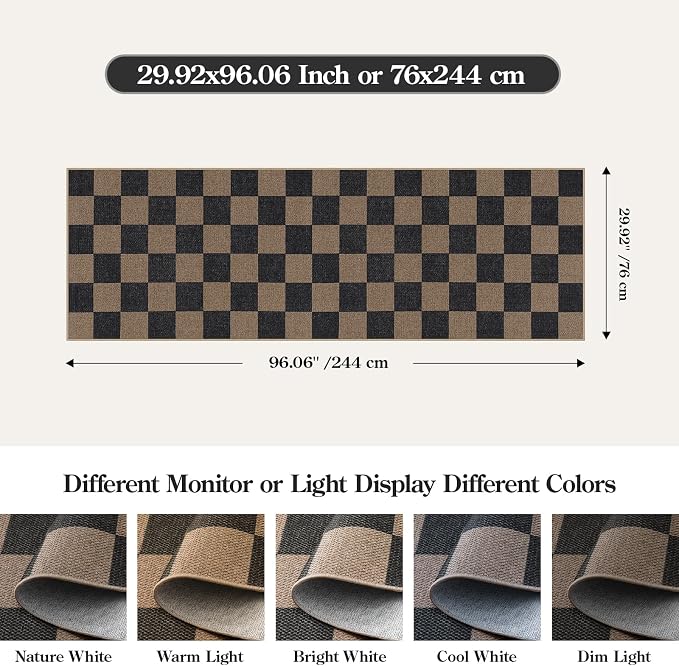 Lahome Checkered Easy Jute 2x8 Runner Rug, Washable Kitchen Runner Rug Non Slip - Image 2