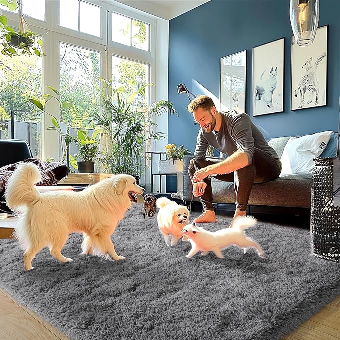 Dark Gray Fluffy Rug Plush Carpet - Image 4