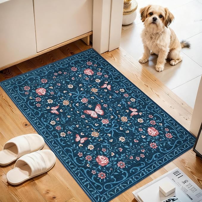 GarveeHome 2x3 Floral Area Rug Non Slip Entryway Mat Low Pile Stain Resistant - Image 2