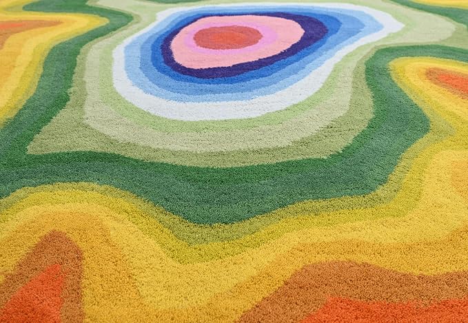 Irregular Shaped Handmade Wool Area Rug | Modern Colourful Stripe Premium - Image 4