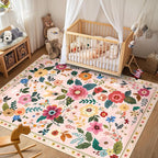 Floral 6x9 Area Rug Machine Washable Soft Print Boho Carpet Non Slip Doormat - Image 3