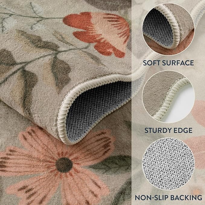 Lahome Floral Washable Rugs 8x10, Non-Slip Soft Bedroom Rug Stain Resistant - Image 6