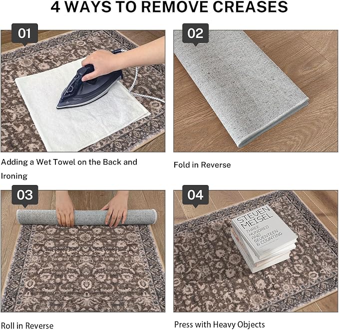 Vintage Entryway Rug 2x3 Washable, Mocha Brown Kitchen Rug, Super Soft Thin - Image 3