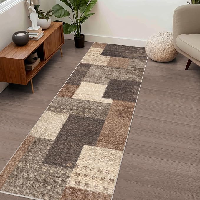 Modern Geometric Patchwork Indoor Runner Rug - Image 3