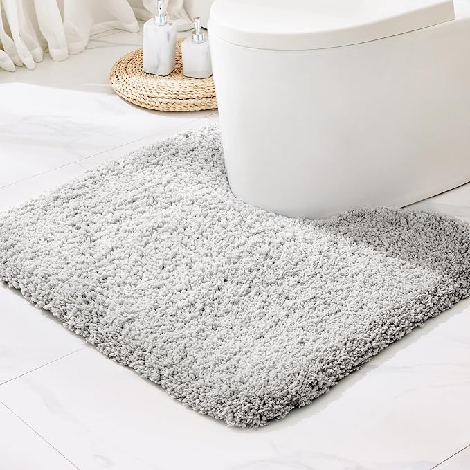 Grey Toilet Rug 22x24 Non Slip Fluffy Toilet Floor Mat U Shaped Washable - Image 7