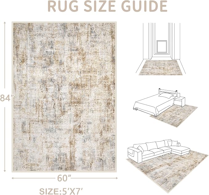 Area Rugs 5x7 Living Room: Washable Rug Modern Abstract Rugs Soft Non Slip - Image 2