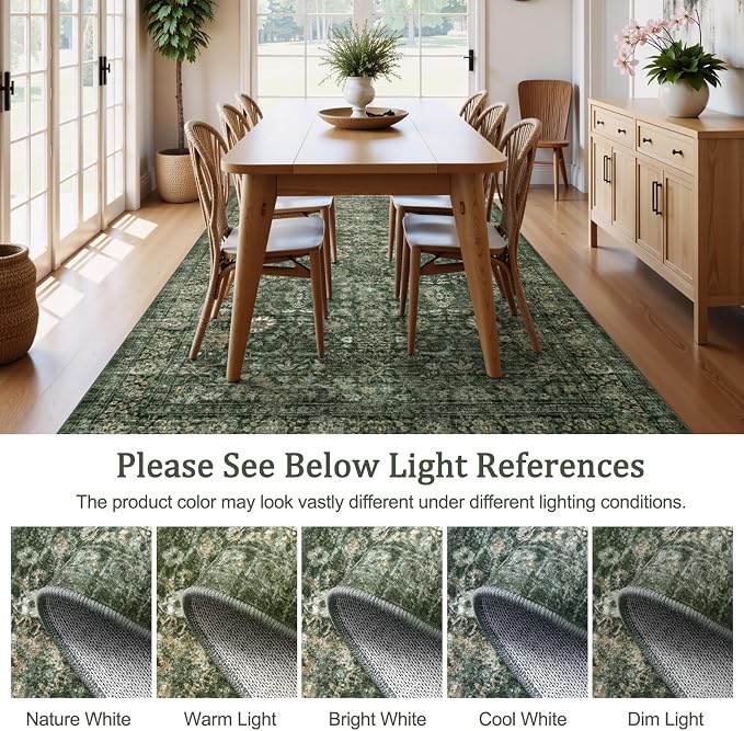 Morebes Washable Green 5x7 Area Rugs, Vintage Soft Bedroom Rug Non Slip - Image 8