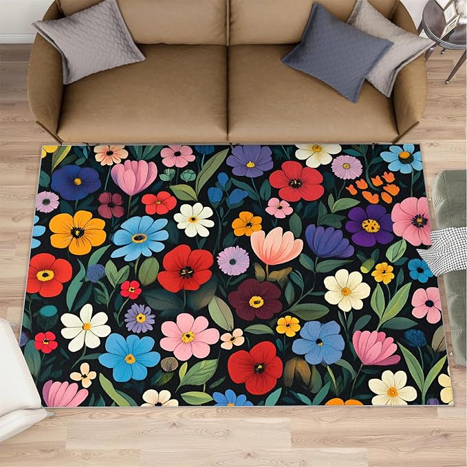 Boho Flowers Rugs for Bedroom by Unknown