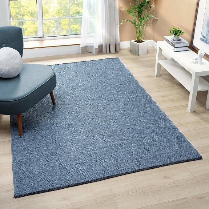 LUXE WEAVERS Modern Farmhouse Blue 8x10 Washable Area Rug, Anti-Slip Diamond by LuxeWeavers