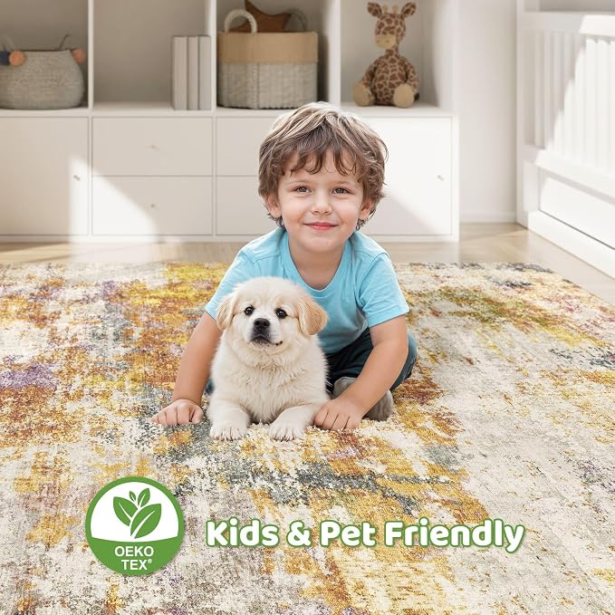 8X10 Area Rugs Living Room: Washable Large Abstract Soft Stain Resistant Indoor - Image 7