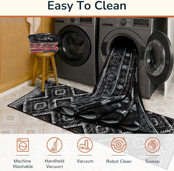 Area Rug 6x8 Rug Machine Washable Non-Slip Low Pile Print Pattern Western Rug - Image 4