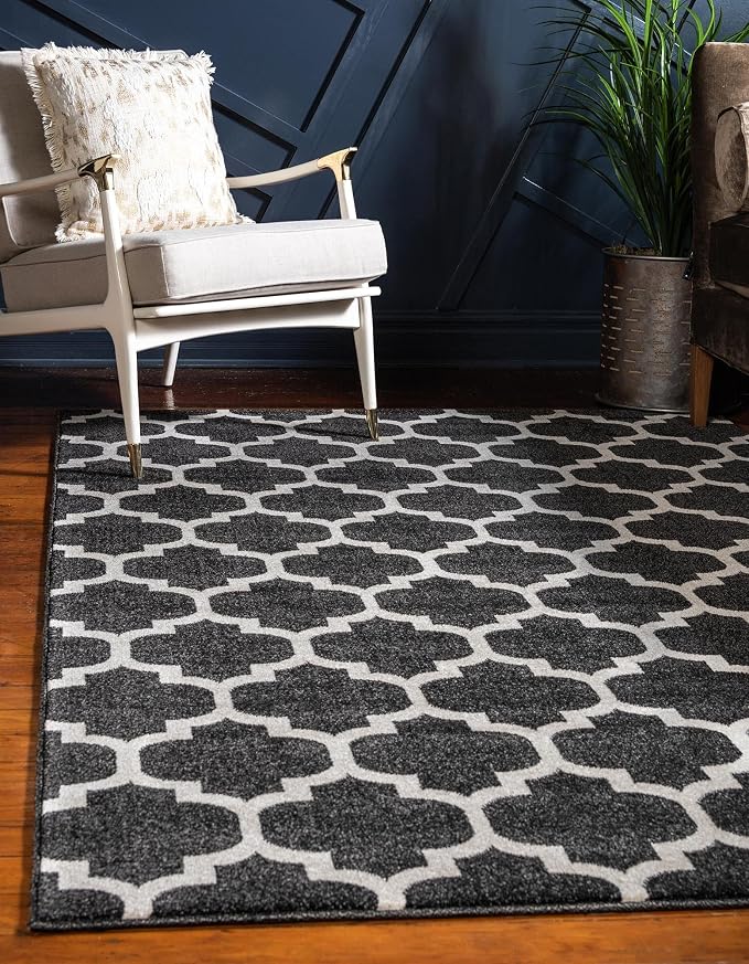 Rugs.com Lattice Collection Rug – 5' x 8' Black Medium Rug Perfect by Rugscom