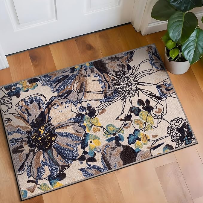 Rugshop Cream Bright Flowers Non Slip Non-Shedding Soft Accent Rug by Rugshop