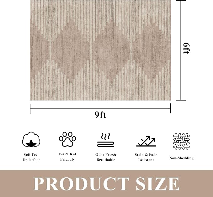 HelloTree Area Rug for Living Room 6x9 Washable Geometric Moroccan Rug Stripe - Image 2