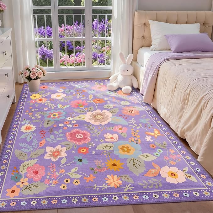 Floral 4x6 Area Rug Machine Washable Soft Print Boho Carpet Non Slip Doormat by RELEANY