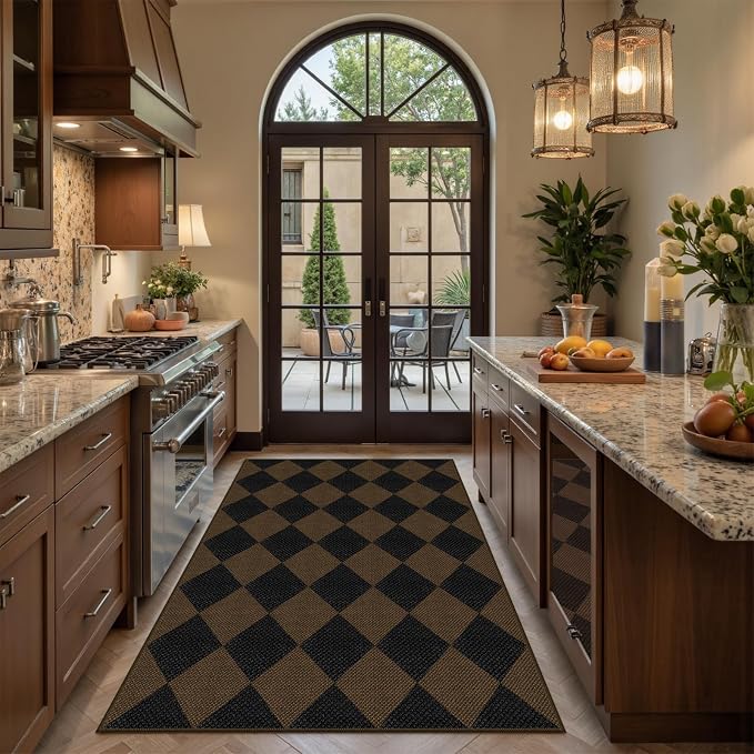 Easy Jute Checkered Area Rug, 3x5 Indoor Outdoor Entryway Rug Washable Coffee - Image 7