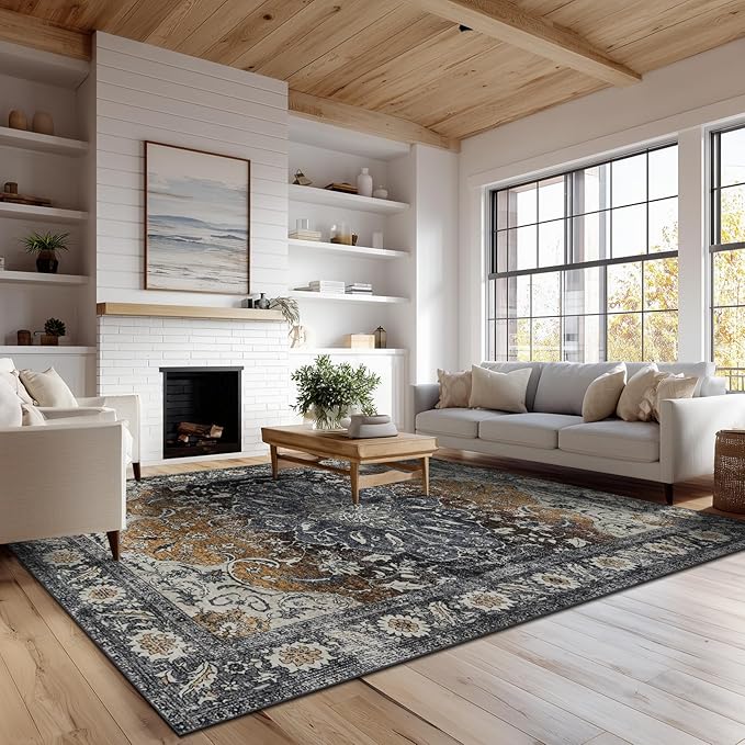 Washable Rugs 5x7 Area Rugs for Living Room, Thin Carpet for Bedroom, Soft Faux by KENODITANAreaRug