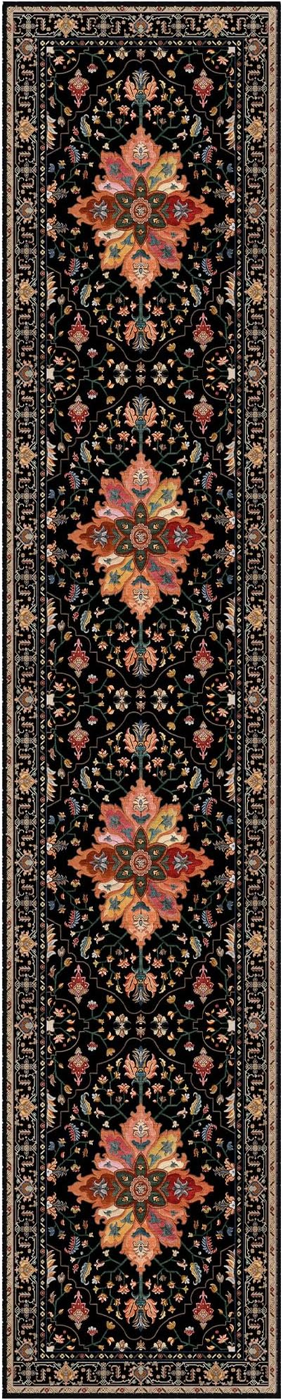 Area Rugs 2'6''x14' Washable Non-Slip, Floral Vintage Distress Print Pattern by RELEANY