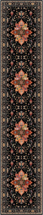 Area Rugs 2'6''x12' Washable Non-Slip, Floral Vintage Distress Print Pattern by RELEANY