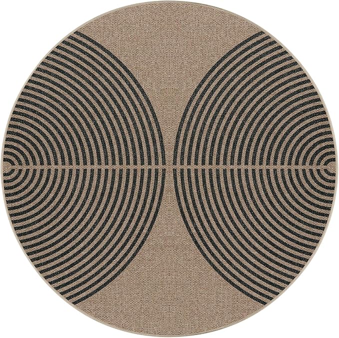 Lahome Modern Rainbow Round Rug, 3ft Small Washable Circle Carpet Natural - Image 7