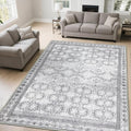 6x9 Washable Area Rug Non Slip, Faded Grey Living Room Rugs Low Pile, Thin by Zarvenda