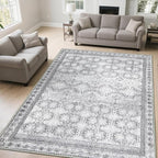 6x9 Washable Area Rug Non Slip, Faded Grey Living Room Rugs Low Pile, Thin by Zarvenda