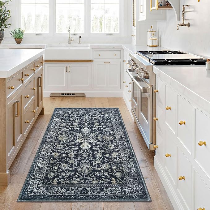 KILOCOCO Area Rug 3x5 Entryway Rug Washable Printed Vintage Floral Rubber - Image 7
